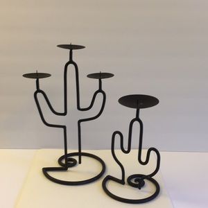 Set of two Metal Cactus Candle Stick Holders